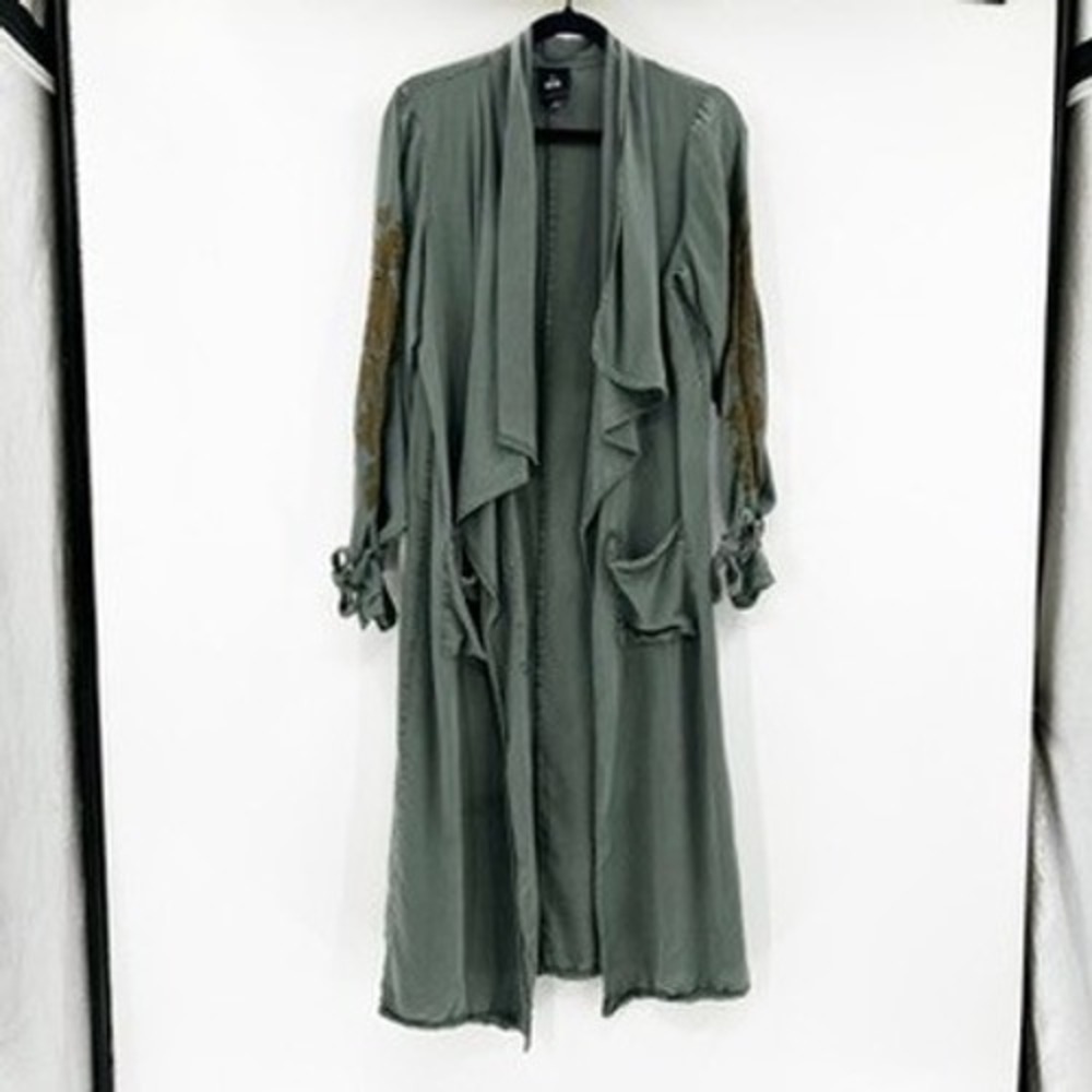Bobeau Collection Open Front Duster Cardigan Olive Green Womens Size S